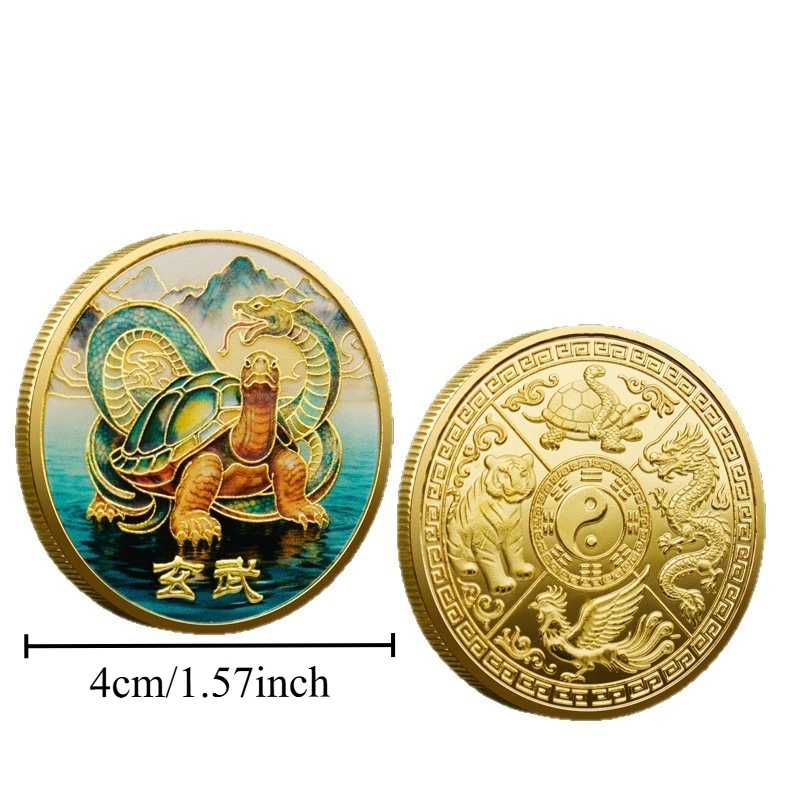 1PCS Four Great Divine Beasts Commemorative Coins Souvenir Vermilion Sparrow, Green Dragon, White Tiger, Xuanwu Lucky Coin view 5