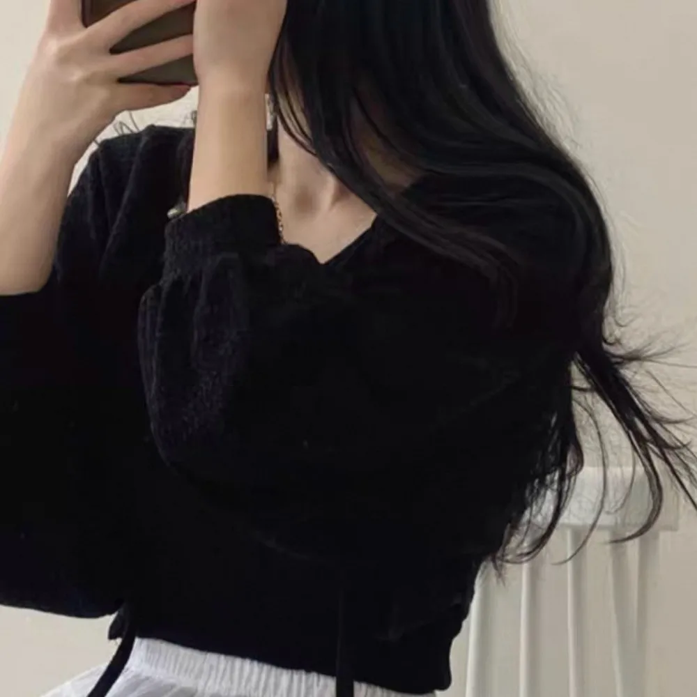 

Мягкий вязаный кардиган в корейском стиле с рукавами-фонариками и длинными рукавами, трикотажные топы с рукавами реглан, тонкий свитер на шнуровке, шаль для девочек