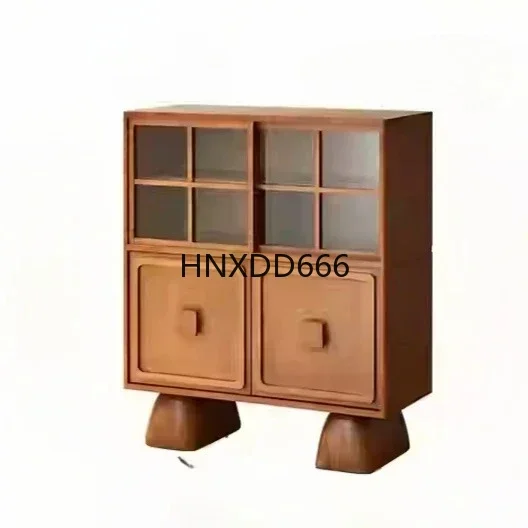 Retro solid wood square display simple small apartment living room storage multi-functional display side cabinet