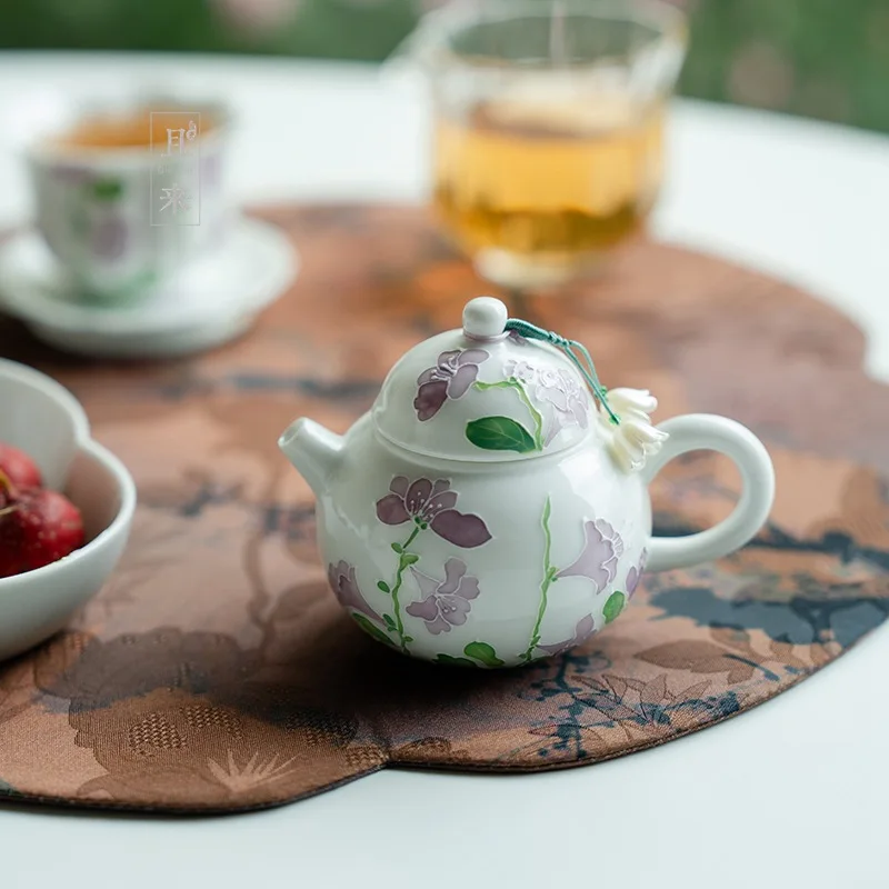 Hand Painted Lily Of The Valley Porcelain Kettle Porcelain White Teapot Tea Ceremony Set Tea Tie Guan Yin Jasmine  Teaware Type