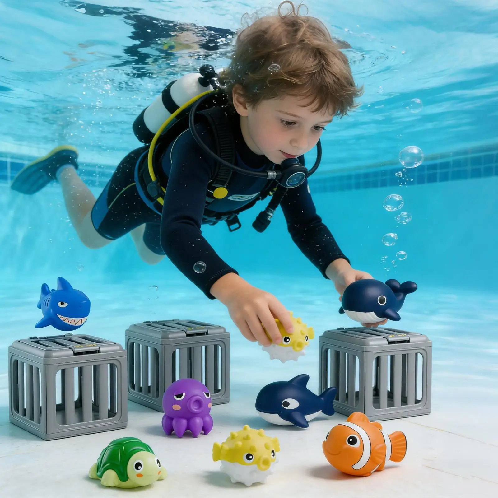 Cute Swimming Pool Diving Toys Pool Sinkies Kids Bath Toys With Animals Easy Release Set For Aged 3-12 Boys Girls