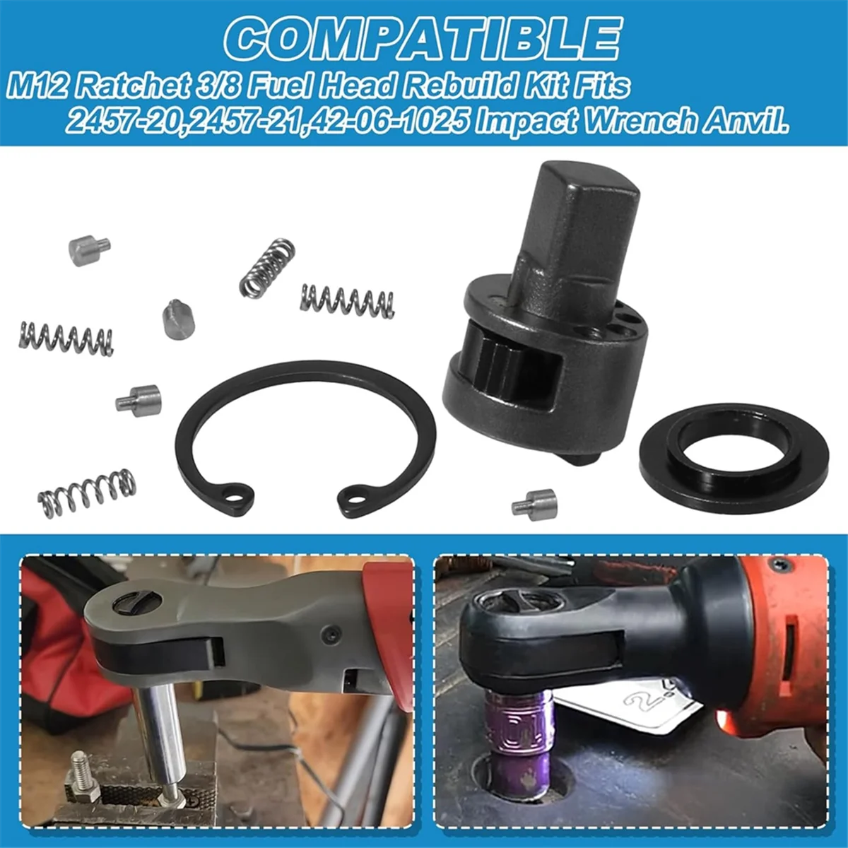 Kit di riparazione per incudine con testa a cricchetto di ricambio da 3/8 pollici 42-06-1030 per Milwaukee 2457-20,2457-21 M12 Incudine con testa a cricchetto