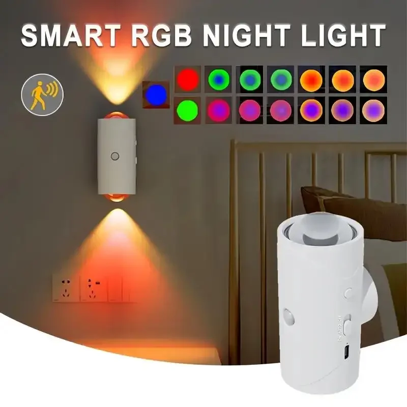 

LED Induction Wall Light RGB Gradient Ambient Night Light Dimmable Wall Lamp with Magnetic Base For Indoor Home Hallway Bedroom