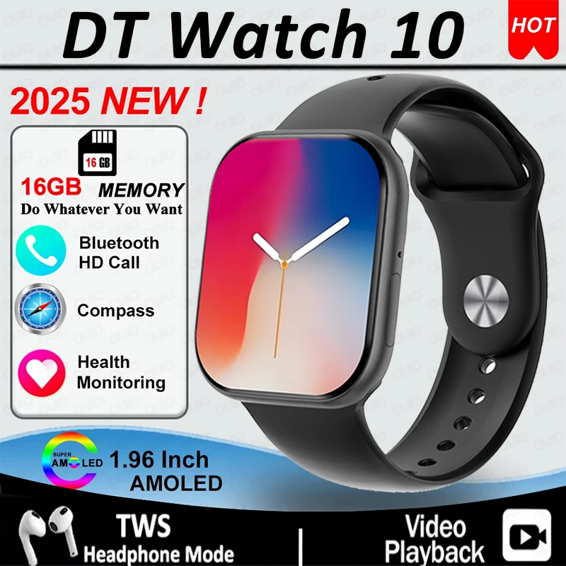 

2025 Новые Смарт-часы серии 10 Часы AMOLED 16 ГБ ПЗУ Bluetooth Вызов Музыка Видео GPS NFC Компас IP68 Водонепроницаемые Мужские Смарт-часы