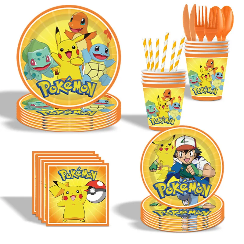 Pokemon dekoracja urodzinowa Pikachu przyjęcie balon materiały opaska odblaskowa jednorazowe zastawy stołowe talerze kubek papierowy wystrój pokoju serwetek