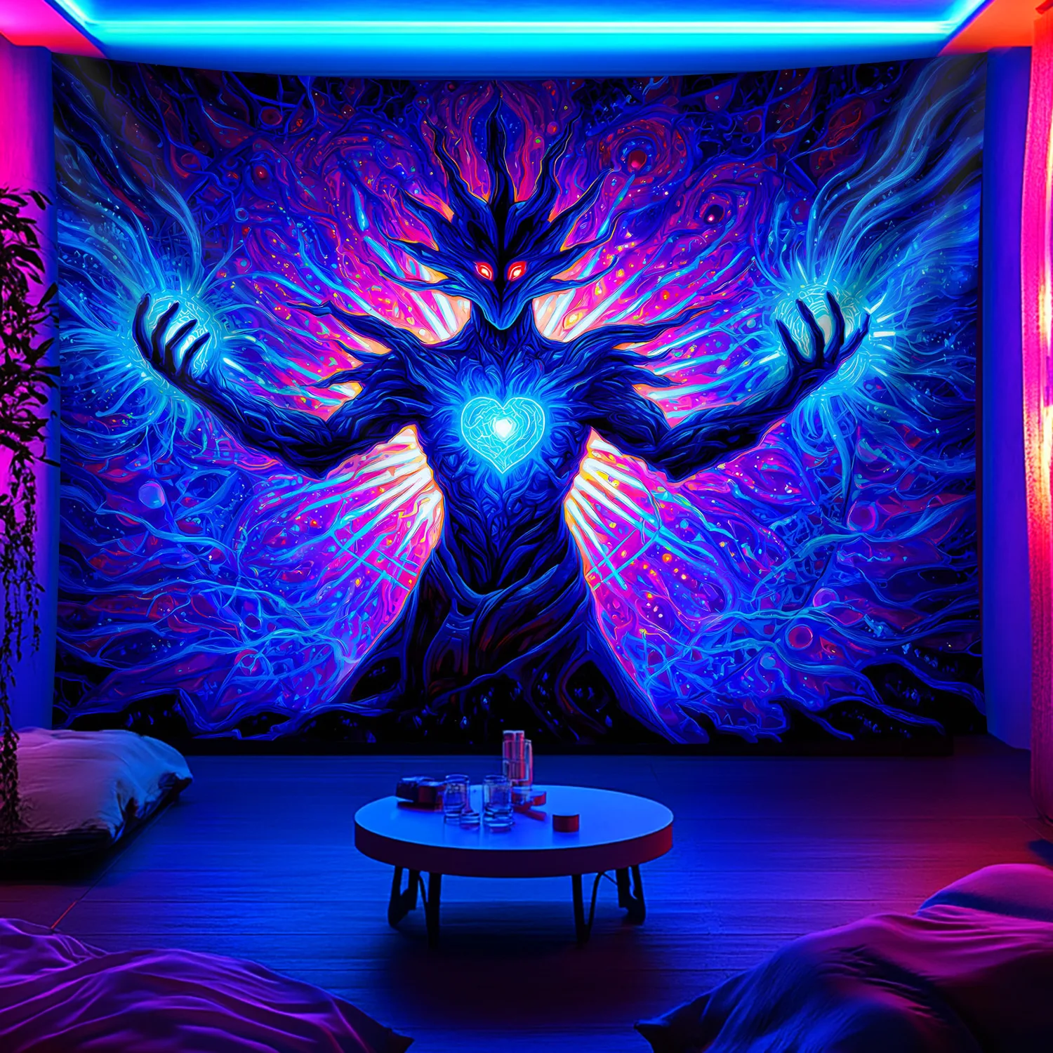 VIKAMA Fantasy Heartlight Creature Tapestry Red Eyes, Blue Heart Mysterious Living Room Decor Theme Feature Wall Room Accent
