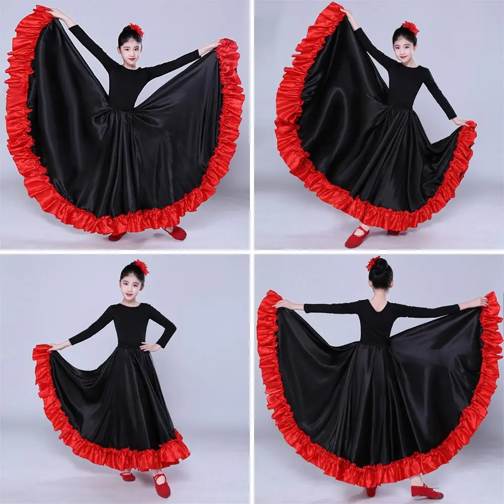 السلس الاطفال الإسبانية باسو دوبل تنورة كبيرة سوينغ البوليستر اللاتينية ملابس رقص كرنفال فستان أداء تنورة رقص الفلامنكو #2