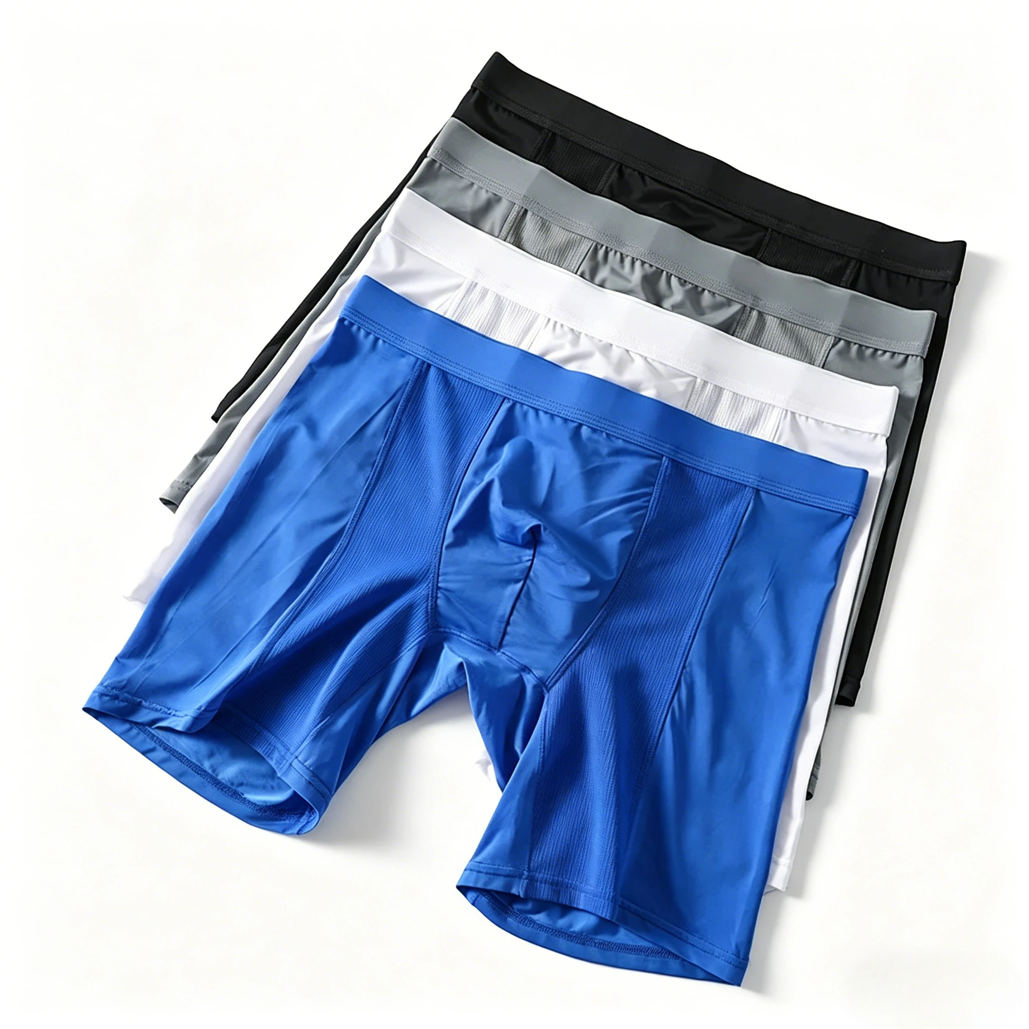 Anti Chafe Long Leg Boxer Briefs for Men Ice Silk Quick Dry Breathable Sports Running Underwear Fashion U Pouch Boxy Underpants