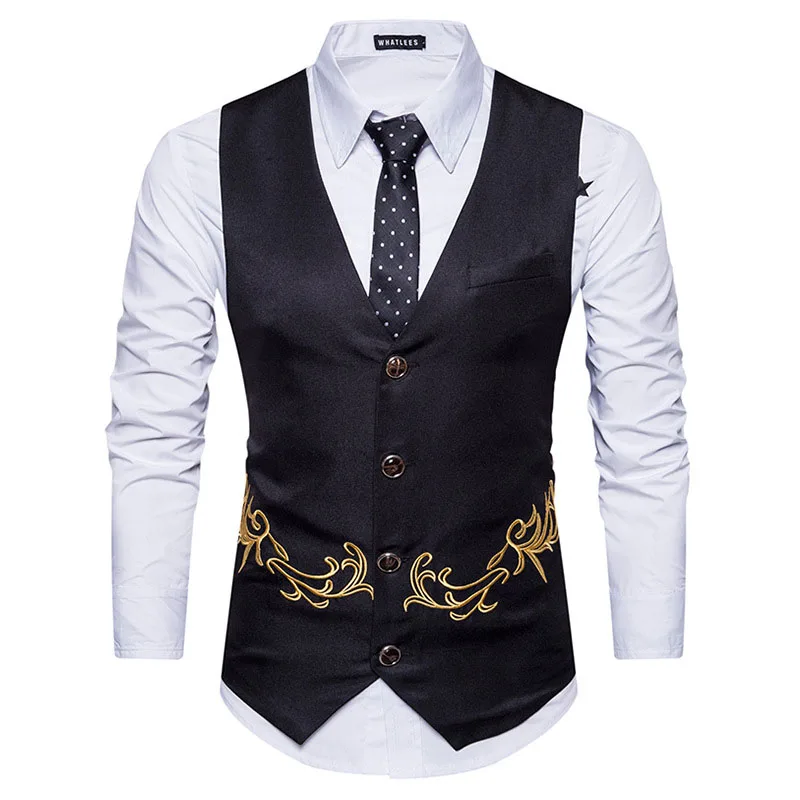 

Black Embroidery Suit Vest Men Gilet Homme 2024 Brand Slim Fit Waistcoat Men Casual Business Party Wedding Prom Dress Vests XXL