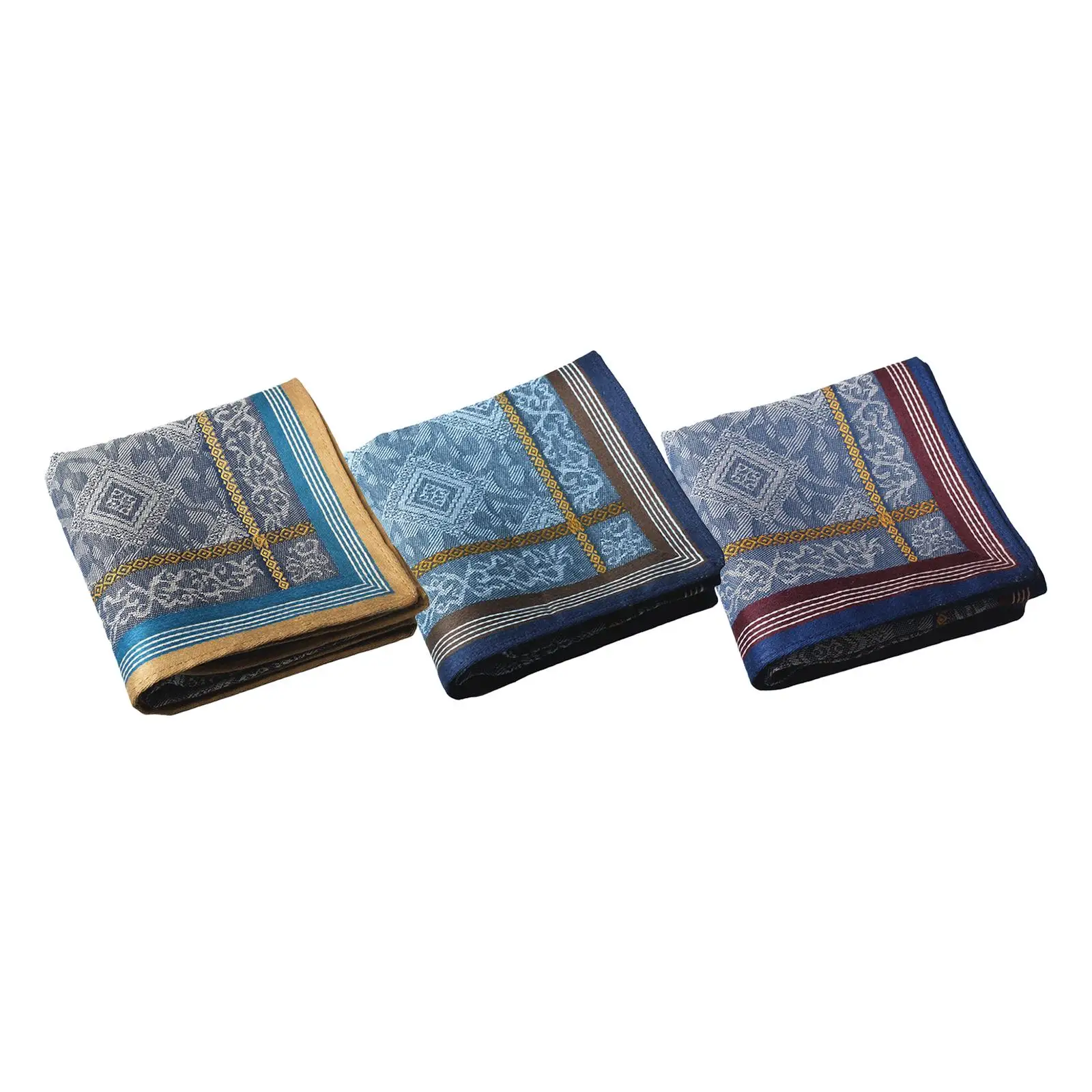 3x algodão masculino lenço hankies presente conjunto 43cm x 43cm jacquard padrão hanky bolso quadrado para noivos celebração avós