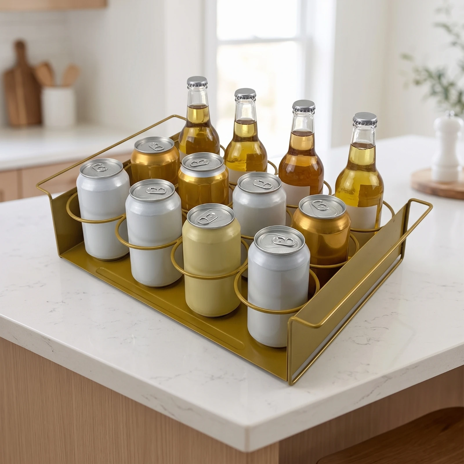 Beverage Storage Rack with Handles Portable Drink Organizer with Circular Holder Holders Beverage Organizer Long-Lasting