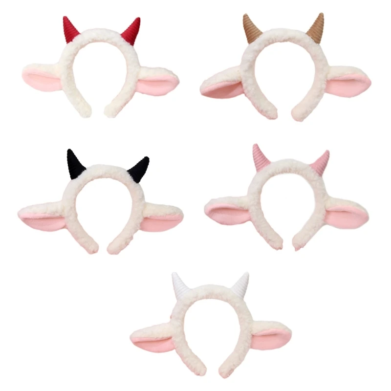 Plush Sheep Ear Hairhoop Furry Ear Headband Cosplay Costume Christmas Party Lovely Headdress Adult Kids Funny Headpieces