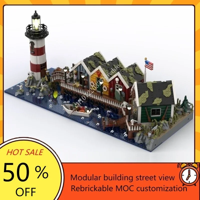 4599PCS Coast Town Diorama Modular MOC Creative street view Model Custom Puzzle Architecture DIY Assembly Model Toys Gifts