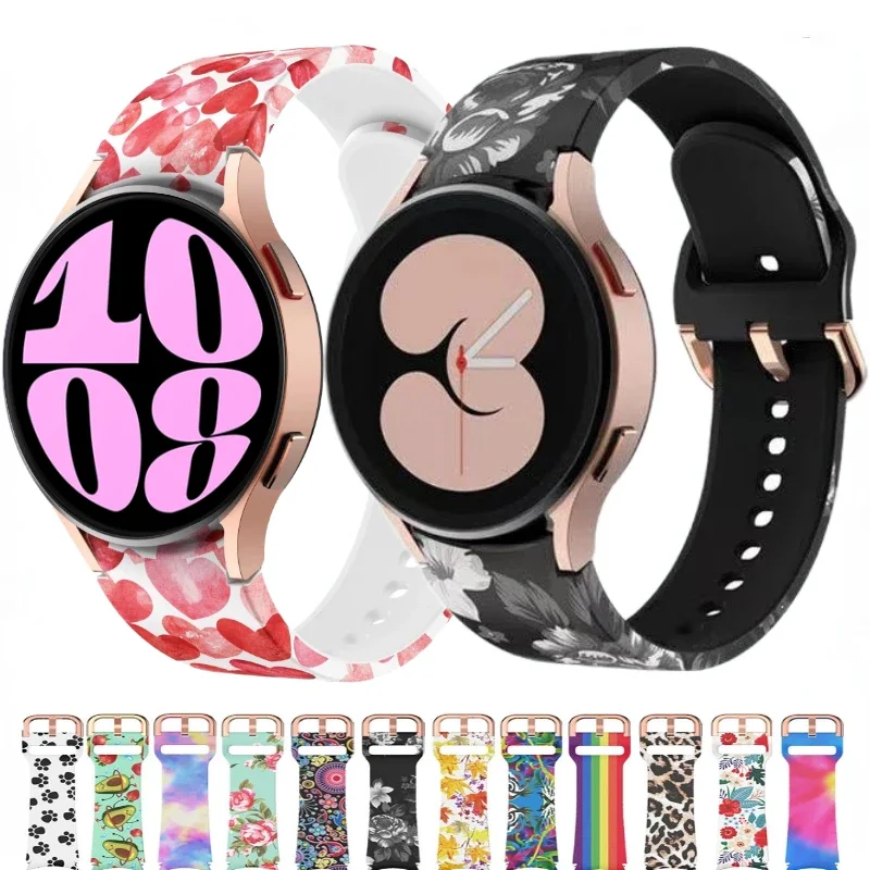 

Printed Silicone Strap For Samsung Galaxy 4/5/6/7 40mm 44mm Pro 45mm No Gap Bracelet Watchband For Watch 4 Classic 42mm46mm belt