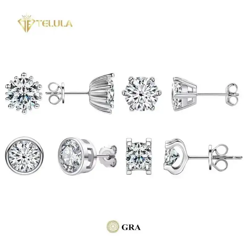 Classic Moissanite Jewelry Earrings 925 Sterling Silver Round Brillant Cut VVS Moissanite Earrings