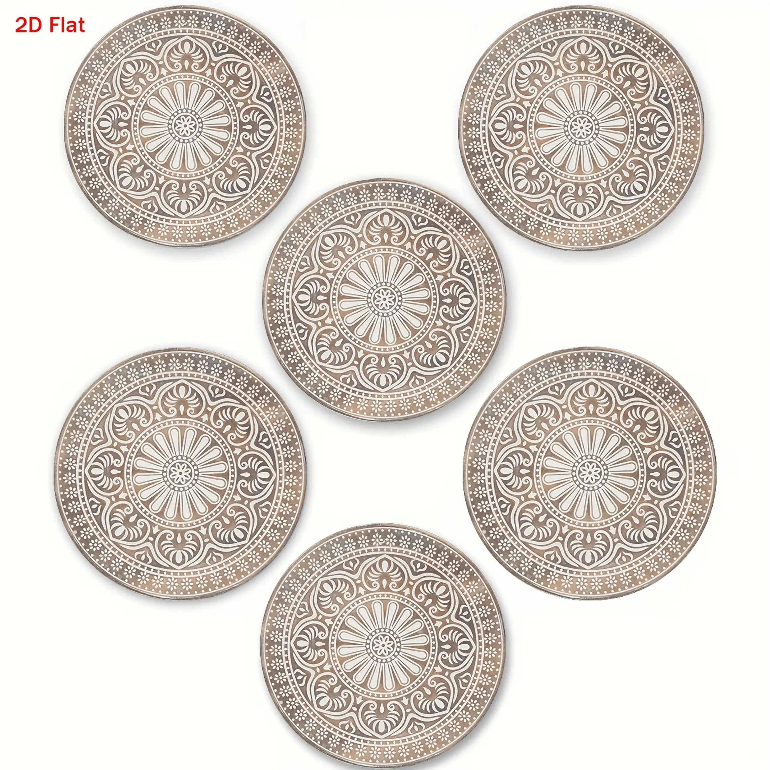 2D Flat 6pcs 4in Round Wooden Coaster Heat Resistant Non-Slip Single-Sided Color Print Mandala Flower Restaurant Kitchen Coaster