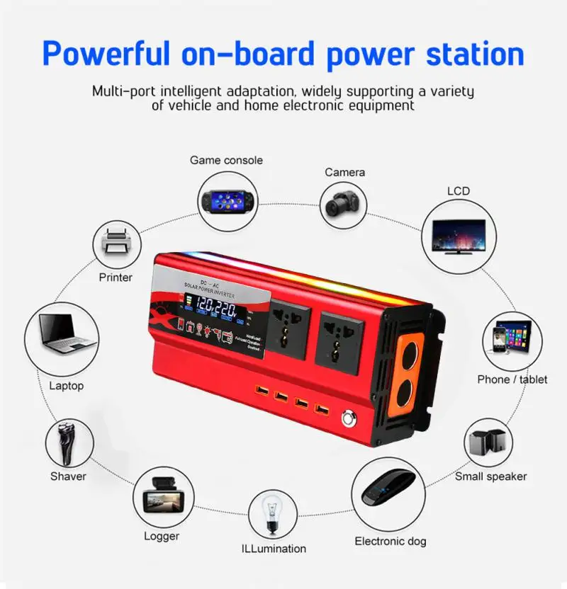 

High Power 12V/24V To 220V 20000W Power Inverter EU Socket Solar Inverter Dual USB Fast Charging For Phone Laptops Car