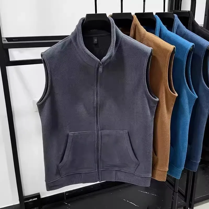 Men's Casual Fleece Vest Double-Sided Warm Shoulder Pad Vest Loose Fit Sleeveless Jacket for Working Autumn Winter Wear