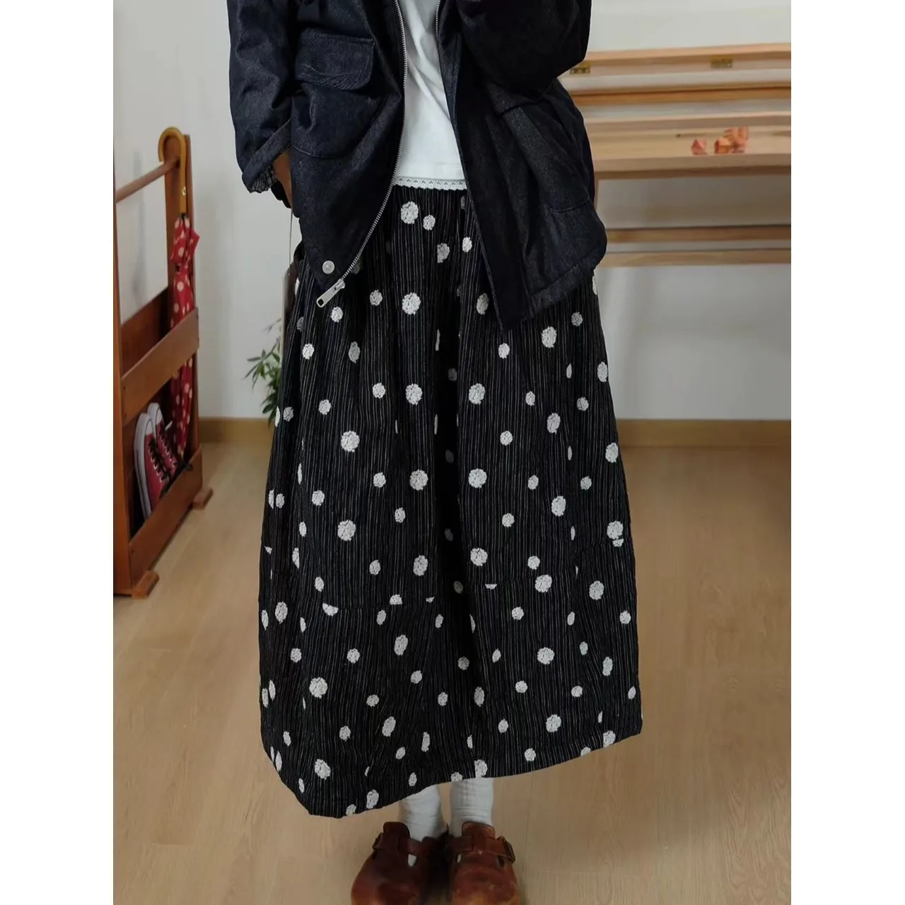 

Теплое хлопковое платье с принтом и воротником-халтер, женская свободная юбка миди на весну-осень-зиму, с эластичной талией и принтованным дизайном