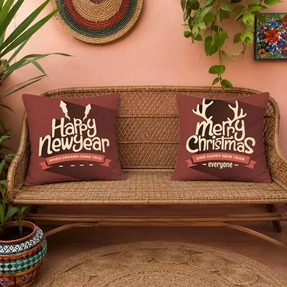 Christmas Red Collection Cushion Cover 1pc Square Pillow Cover Soft Plush Fabric Removable Washable Sofa Chair Bed Decoration