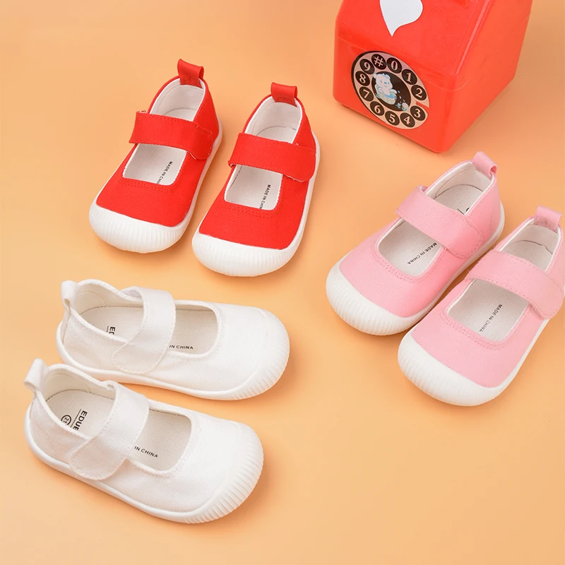 Little Girls Spring Outdoor Fashion Red Canvas Comfortable Low Top Casual Sports Sneakers Toddler First Walking Shoes EW8265