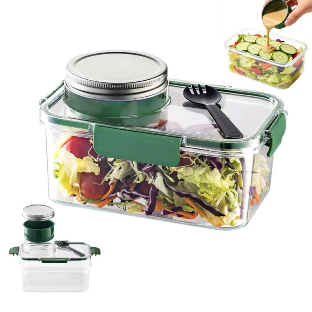 PC Salad Bowl 7.7 Cups with Integrated Dressing Cup Leak Proof Latch Lid Portable for Commuting and Outdoor Use