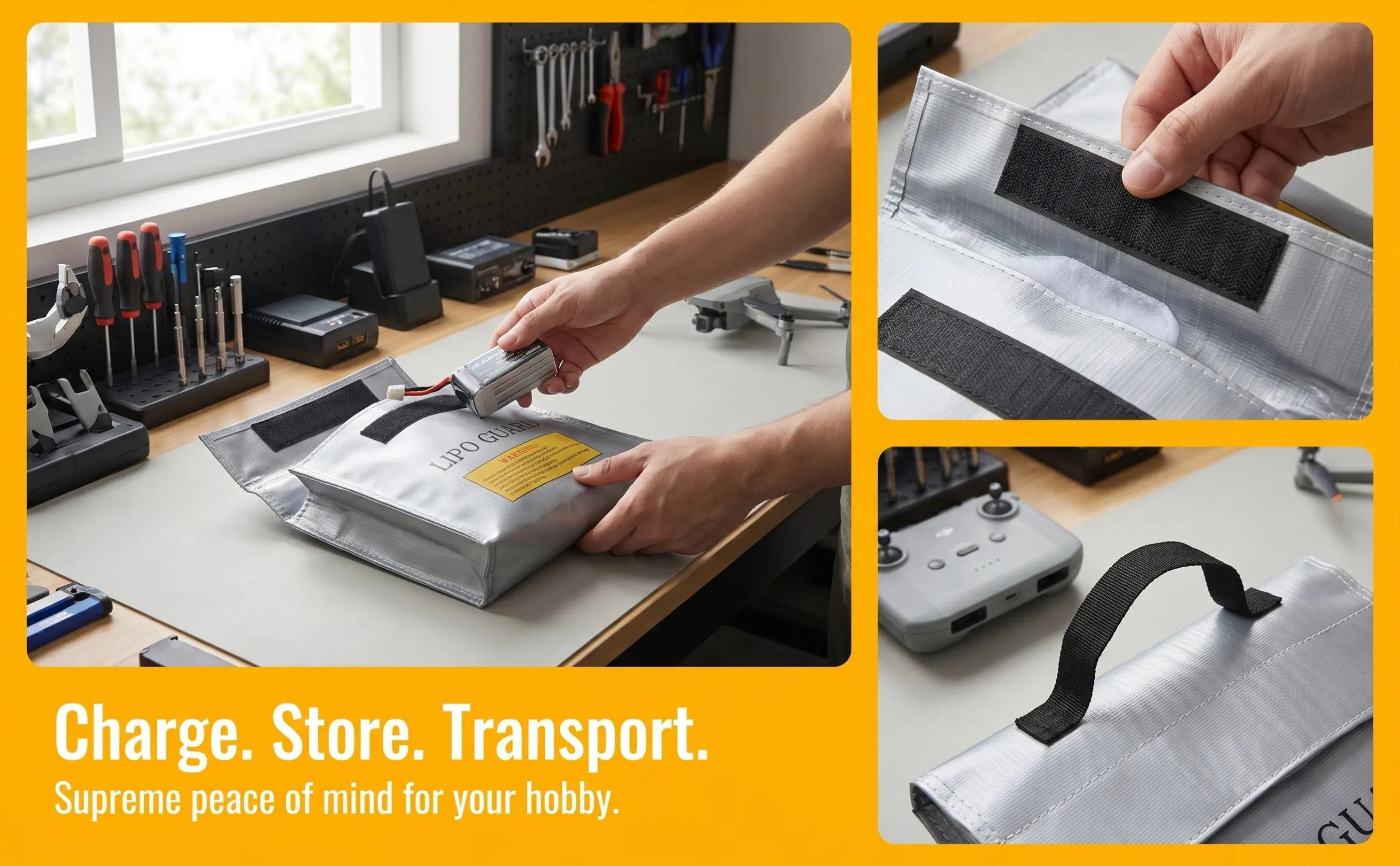 1Pcs Explosion-Proof Battery Bag Fireproof Protective Pouch Heat-Resistant Battery Storage Safety Case Fire Retardant