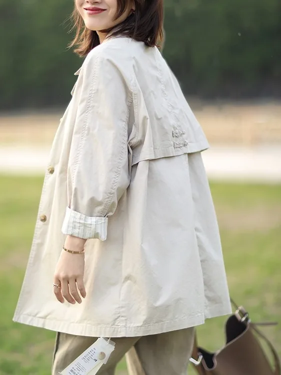 Casual Commute Style Women's Long Coat Single Row Button Flip Collar Mid-Length Windbreaker Fashionable Versatile Autumn Wint...