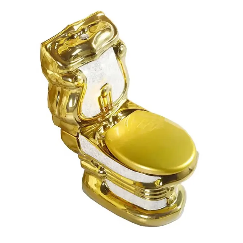 Modern Gold Toilet Bowl Sink Set Round Parted Commode Golden Two Piece Toilet for Hotel