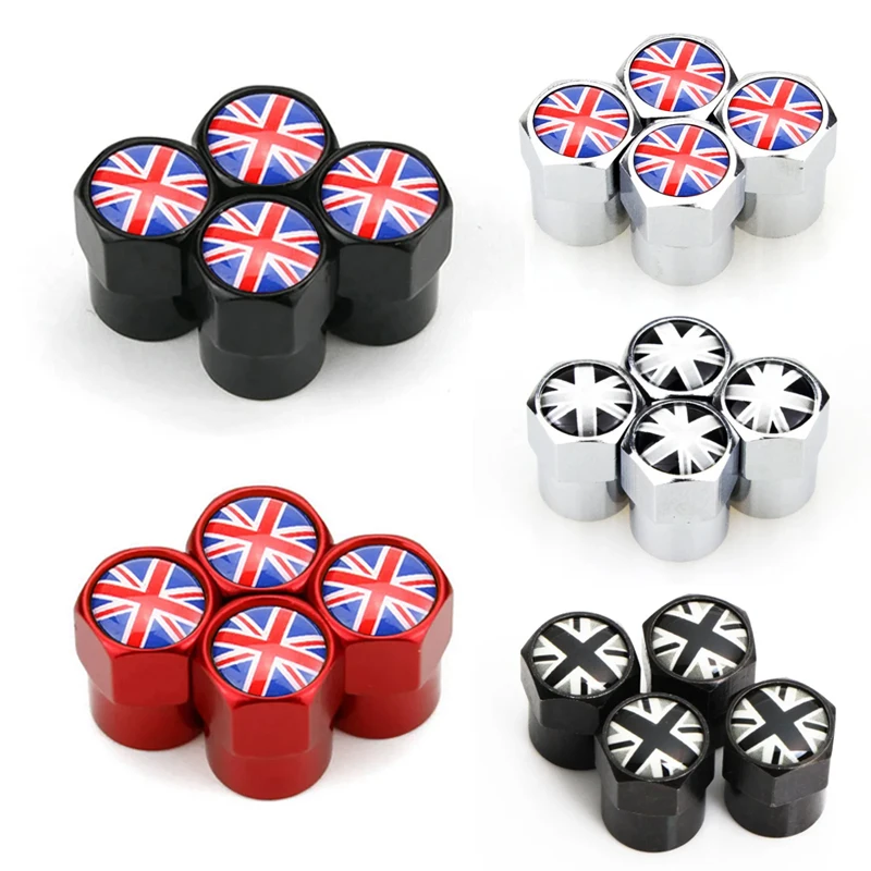 4Pcs UK Flagge Auto Rad Reifen Stem Air Ventil Kappen Abdeckungen Für MINI COOPER S JCW F55 F56 F60 R55 R56 R60 außen Auto Zubehör