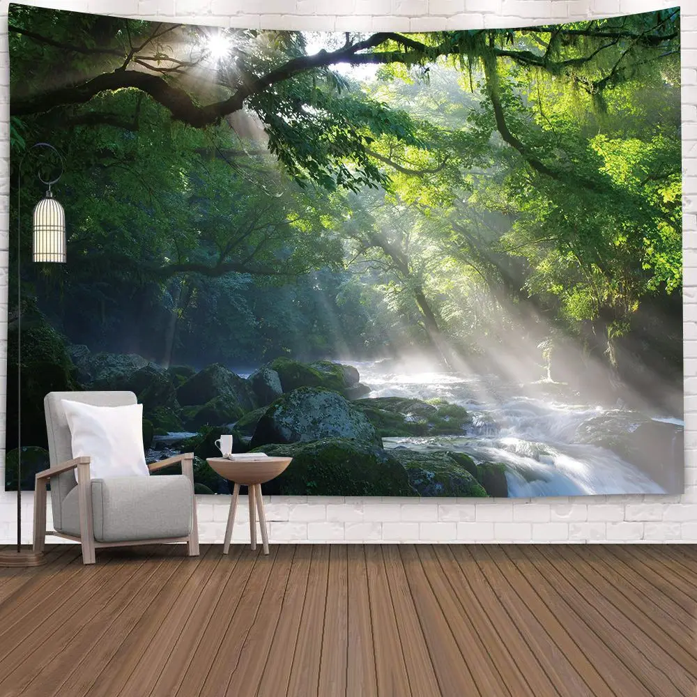 Extra Large Wall Tapestry for Bedroom Decoration Nature Forest  Tree  Landscape  Dark Green