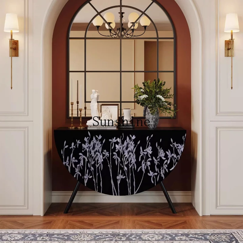 

French retro solid wood porch cabinet living room wall storage decorative cabinet