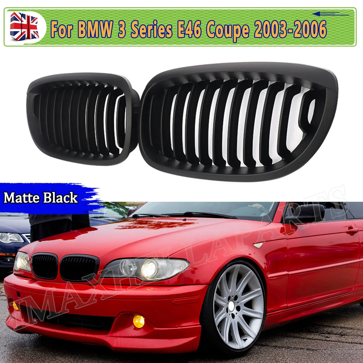 

Front Bumper Grille For BMW E46 3 Series 318Ci 320Ci 330Cd LCI Coupe 2002 2003 2004 2005 Matte Black Kidney Grill Grilles Pair