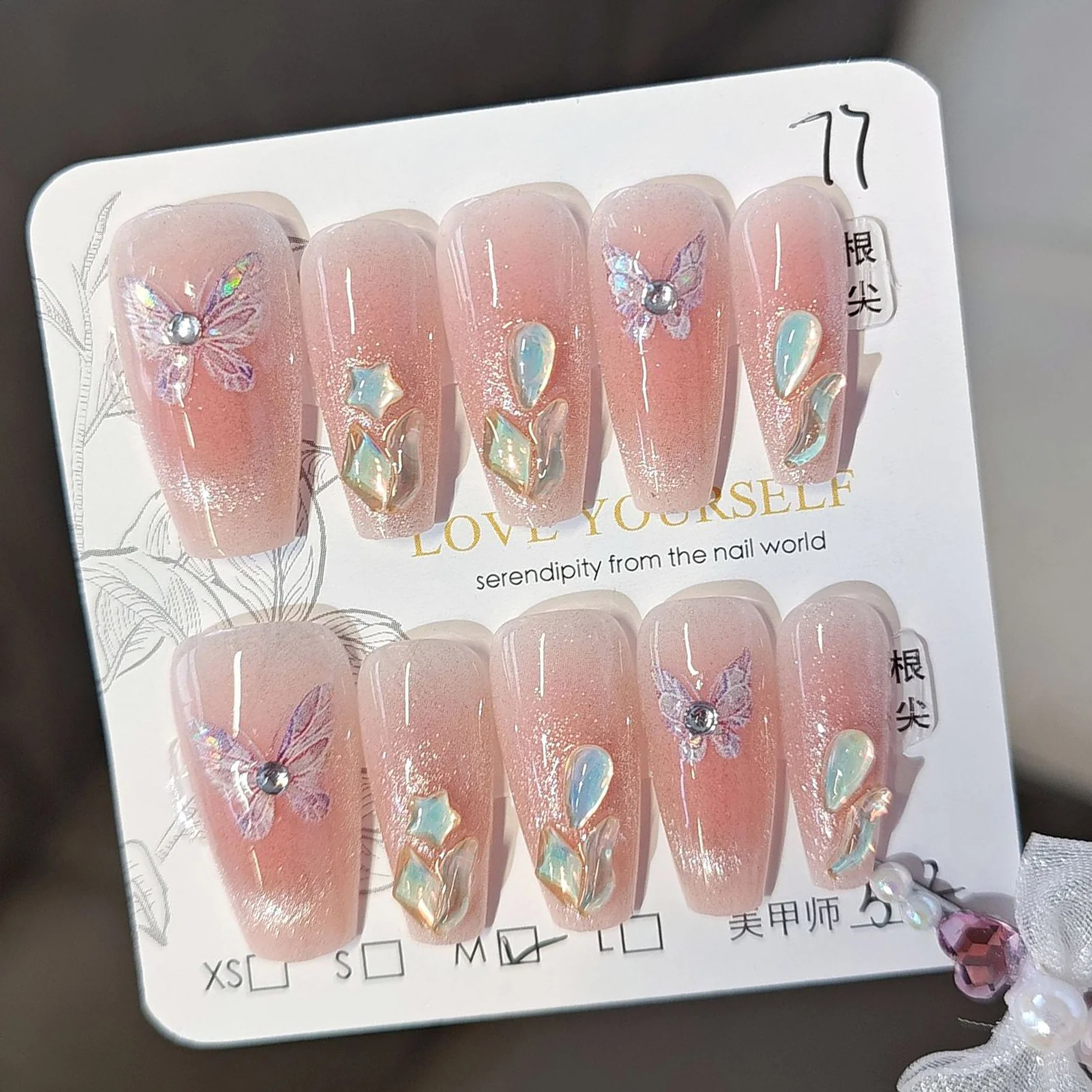 Pink False Nails with Flash Glitter Natural Unbreakable Nail Simple Wear for Shopping Traveling Dating