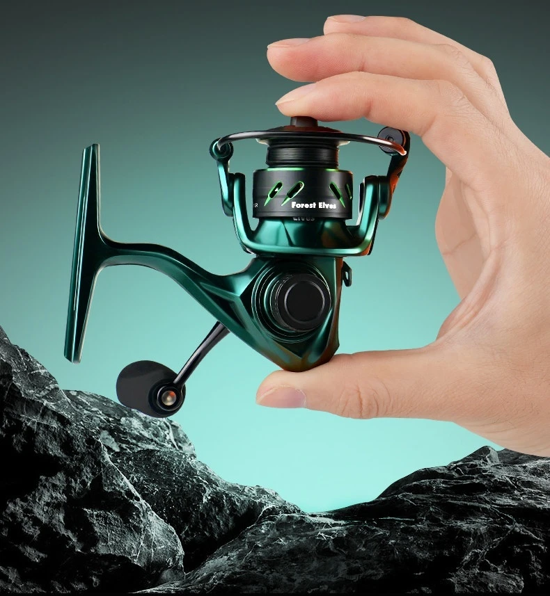 Cadence Mini-Spinnrolle, kleine Angelrolle mit schräger Spule aus Metall für Köderruten, Süßwasser-Angeln im Freien, für Angler – Detail 7