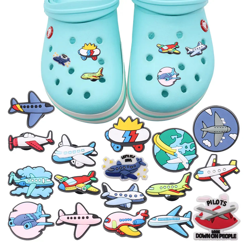 

17 шт., милый вертолет, самолет, земля, аксессуары из ПВХ, подвески для обуви, сандалии, украшения с пряжкой, подходят для браслета, вечерние детские подарки