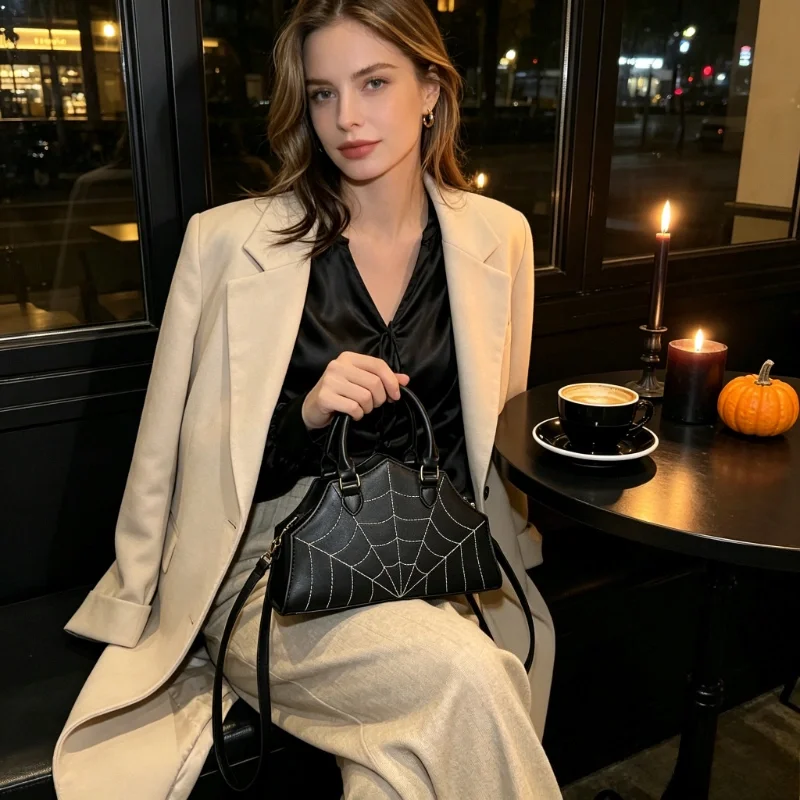 Halloween Spider Tote Bag, Fun and Unique Ins-Style Shoulder Bag, Simple Embroidered Trendy Crossbody Bag