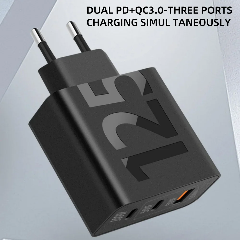 Разъем ЕС/США, всего 125 Вт, USB-зарядное устройство, 3 порта, тип C, быстрая зарядка, настенное зарядное устройство для телефона для iPhone, Samsung, Xiaomi, зарядное устройство для путешествий телефона