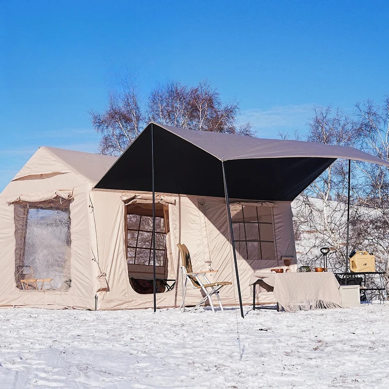 High Quality 7-8 Person 4 Season Inflatable Air Tent Luxury Camping Tent With Canopy Rainfly Stove Jack Easy Setup