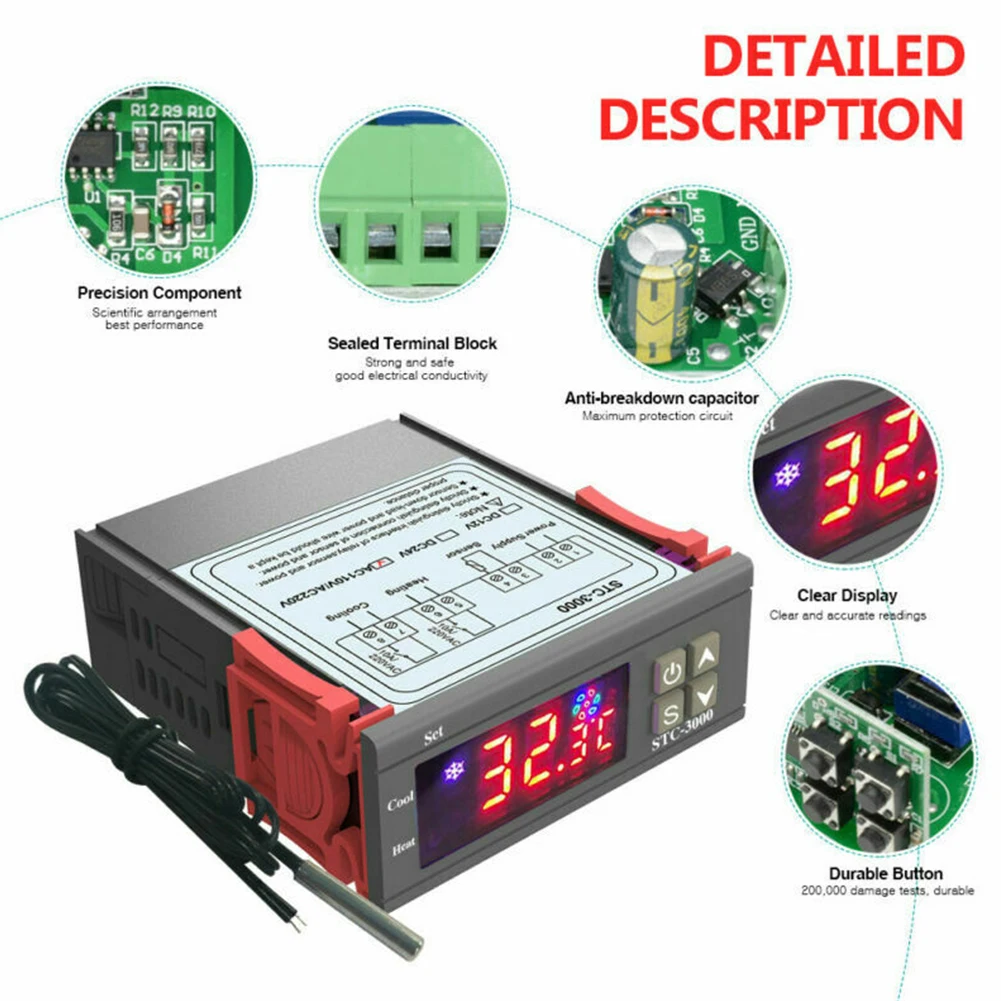 

1pc Digital Electronic STC-3000 Temperature Controller Thermostat With Probe Sensor Home Improvement Accessories