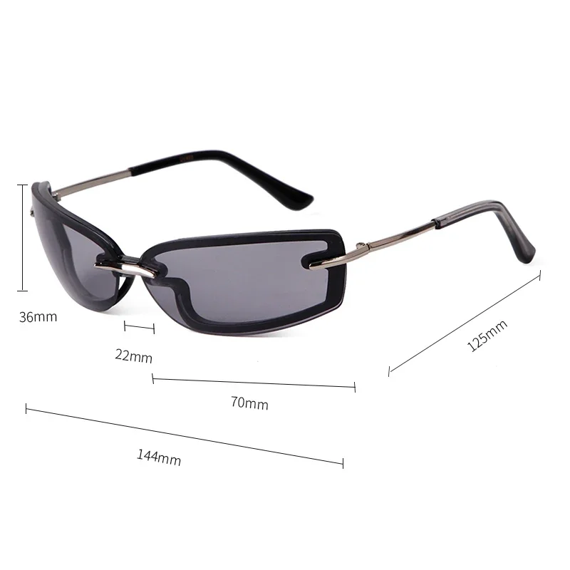 Trend Green Rimless Rectangle Sunglasses Women Men Brand Design 2024 Luxury Goggle Y2K Pink Yellow Lens Sun Glasses UV400 Female