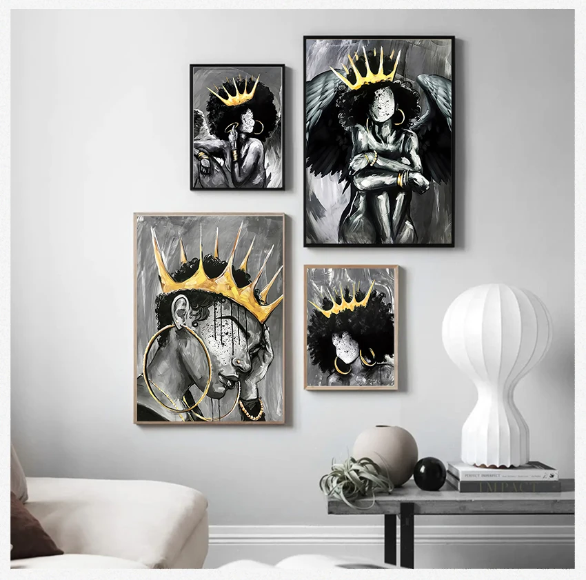 Wall Art Canvas Painting Print Wall Pictures For Living Room Club Africa Angel Queen Black Girl Boy Nordic s And Prints