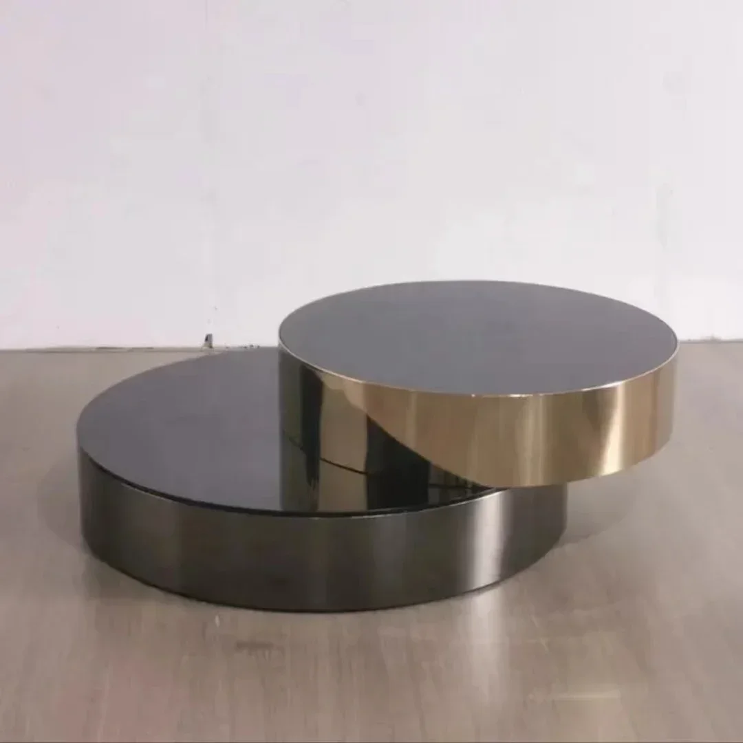Uxury-Table Basse Rotative Moderne en Acier Inoxydable et Verre Trempé, Ronde, de Styliste, Haut de Gamme