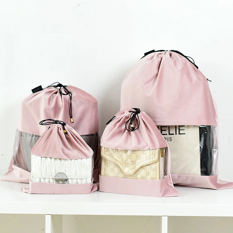 Dust Bag For Handbag Luxury Business Travel Organizer Makeup Pouch Clothes Shoe Storage Velvet With Transparent  Drawstring Bag