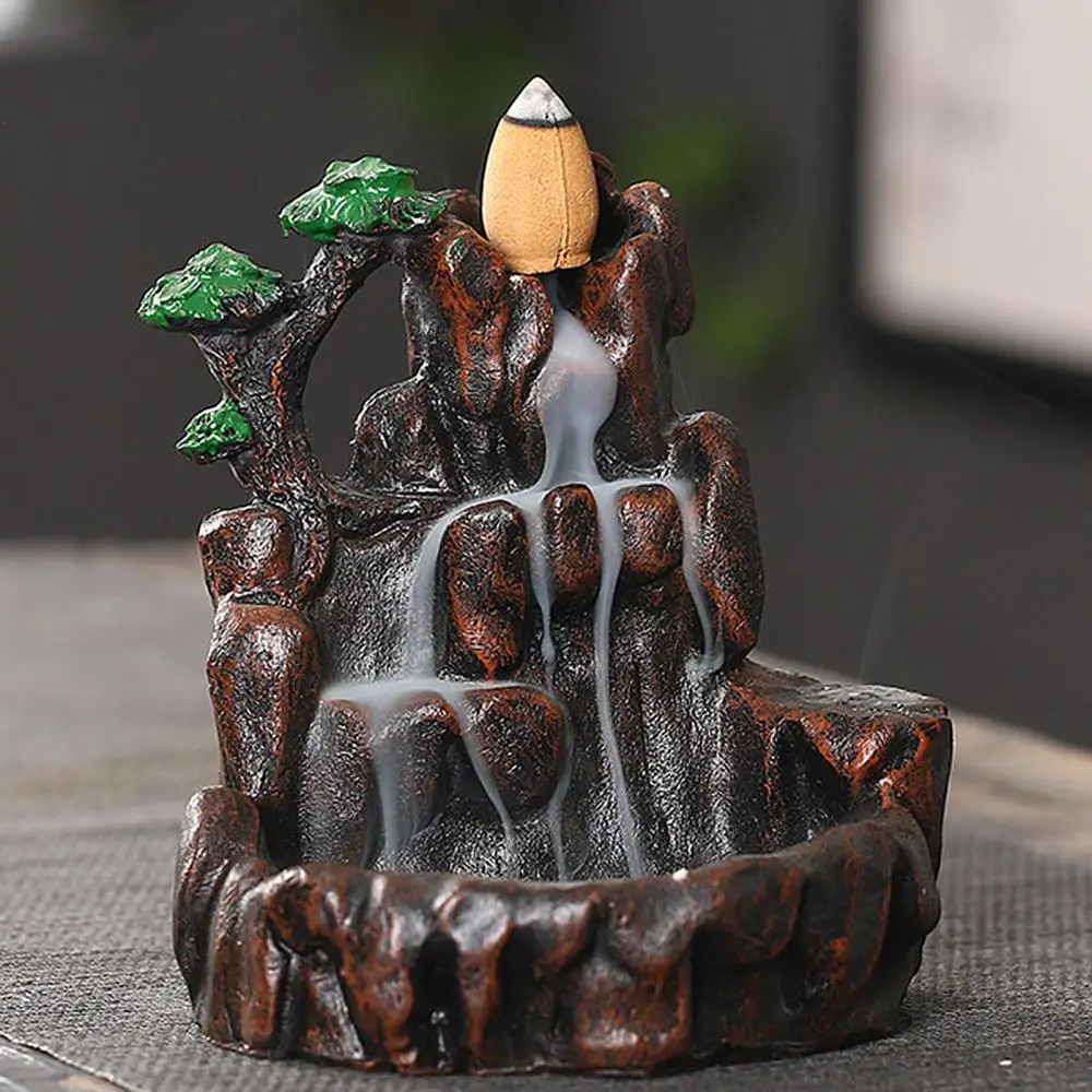 Backflow Stick Incense Burner Resin Waterfall Mountains Rivers Incense Burners Holder Mini Backflow Teahouse Burner Home Decor