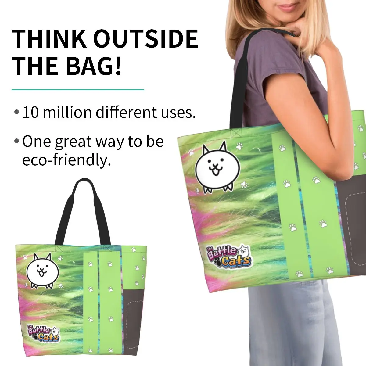 Cute The Battle Cats Colorful Shopping Tote Bag Canvas Large Capacity Shoulder Bags Shopper Grocery Handbag for Women