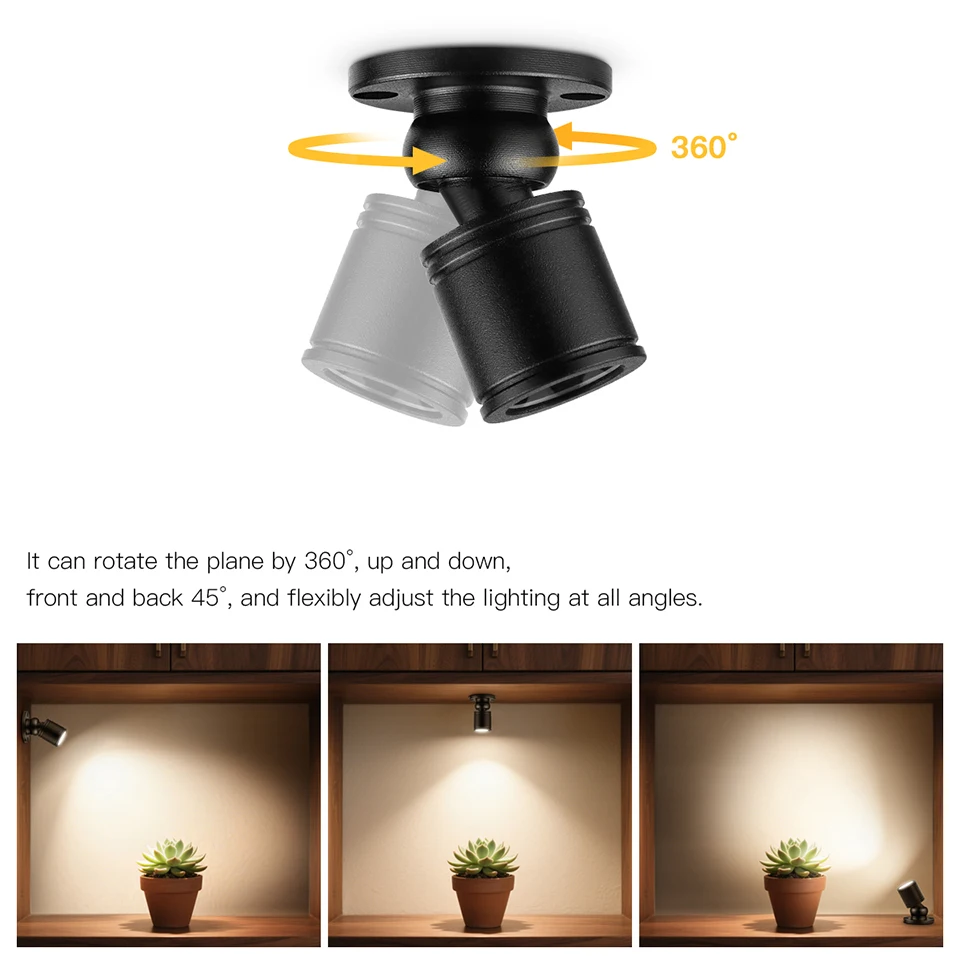 Drehbares kleines Spotlicht aus Aluminium, Mini-5-V-USB-LED-Strahler, oberflächenmontiertes Downlight, Deckenleuchte, Vitrine, Displaybeleuchtung – Detail 4