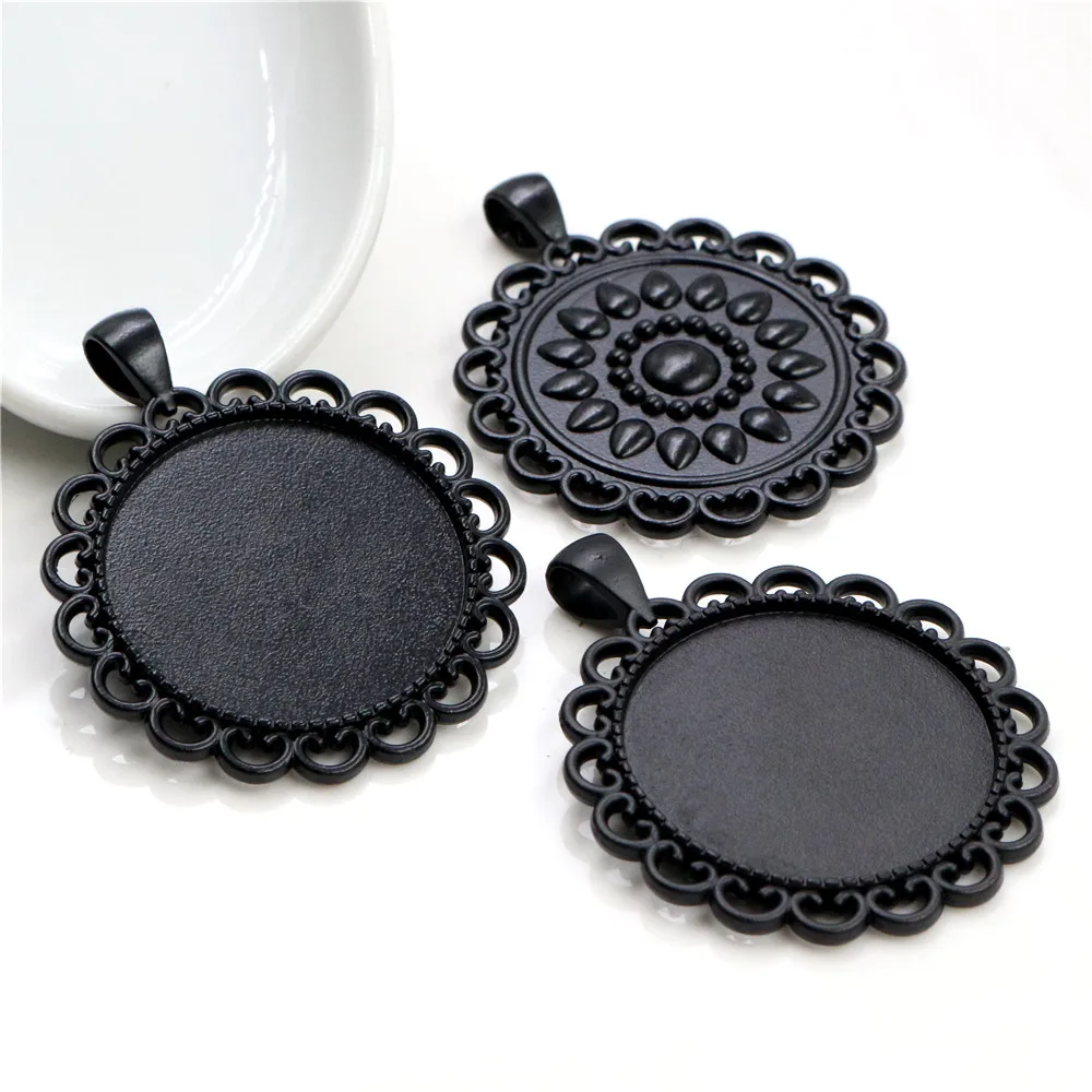 5pcs 30mm Inner Size Antique Silver Plated and Bronze and Black Classic Style Cabochon Base Setting Charms Pendant