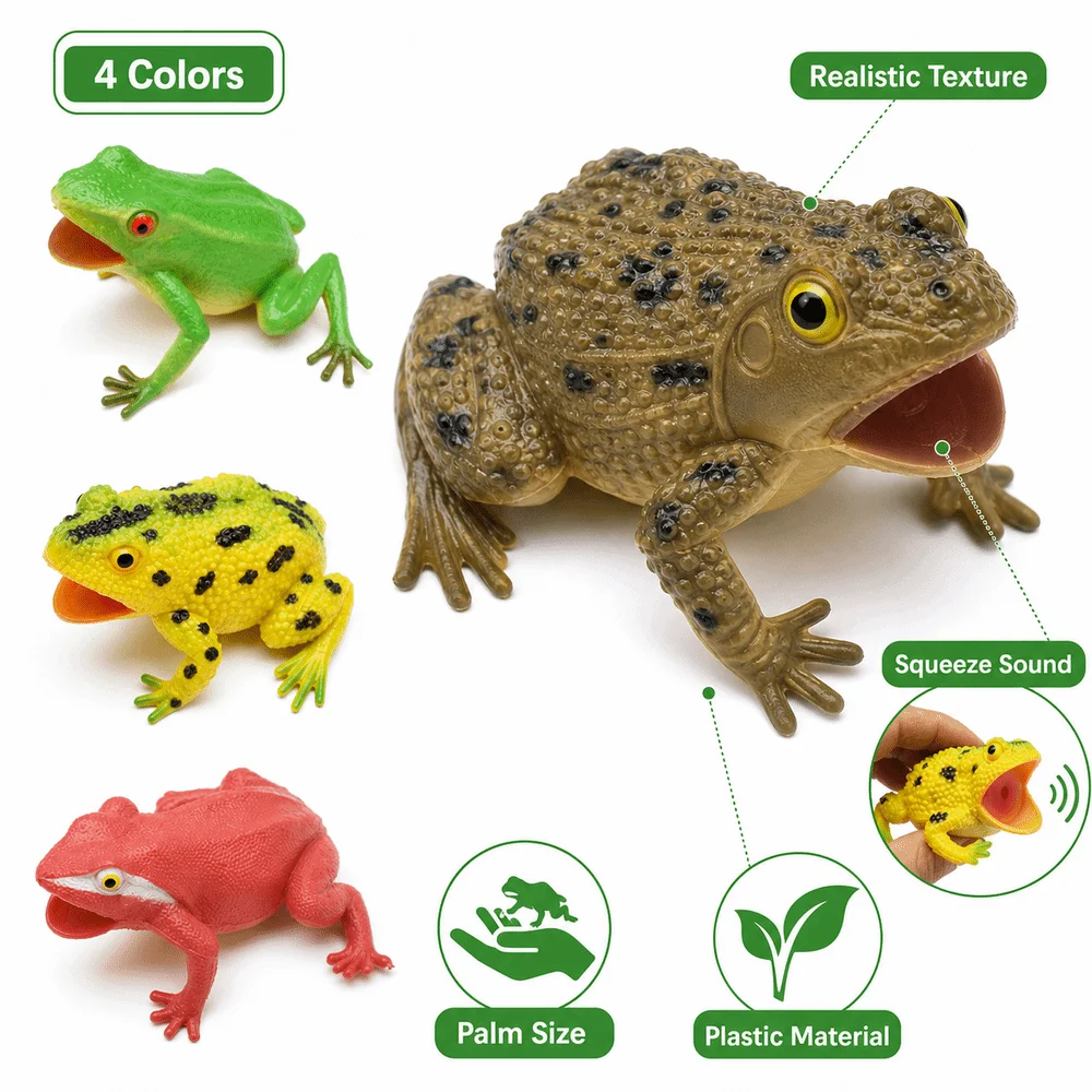 Plastic Simulation Frog Toy Lifelike Appearance Interactive Frog Model Toy Multiple Colors Realistic Texture Frog Squeak Toy