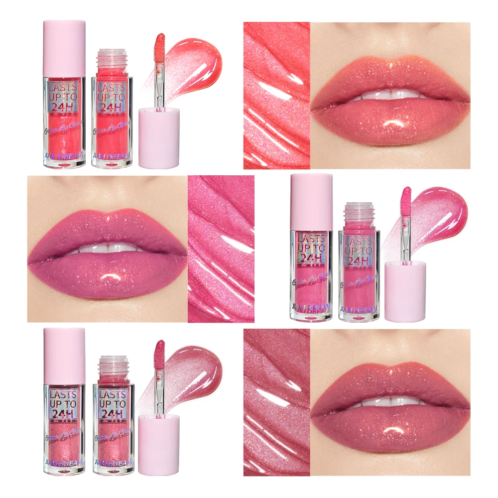 مجموعة ملمع الشفاه الثلاثي مكونة من 3 قطع - ملمع شفاه لامع ومرطب يدوم طويلاً وملمع شفاه ملون باللون الوردي والخوخي (مجموعة هدايا)